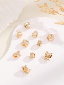 10入組/套創意鋅合金大象和貓頭鷹形狀DIY珠子適合女士DIY首飾製作 - 金黃色 - 查看 4