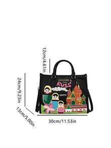 Túi có tay cầm nhỏ Chữ cái & Hoa văn hoạt hình - màu đen - Xem 3
