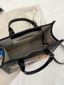 Túi có tay cầm nhỏ Chữ cái & Hoa văn hoạt hình - màu đen - Xem 4