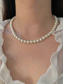 ROMWE قلادة اصطناعية اللؤلؤ الأنيقة للنساء لتزيين اليومي - أبيض - مشاهدة 5