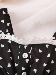 Baby Girl Heart Print Contrast Lace Trim Cami Dress With Bag - White - View 3