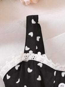 Baby Girl Heart Print Contrast Lace Trim Cami Dress With Bag - White - View 4