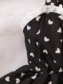 Baby Girl Heart Print Contrast Lace Trim Cami Dress With Bag - White - View 5