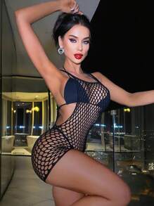 Classic Sexy Hollow Out Fishnet Romper Bodysuit Without Liner - Black - View 4