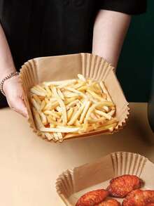 50 piezas/set Papel para hornear galletas papel simple marrón cuadrado para hornear en la cocina - Marrón - Ver 4