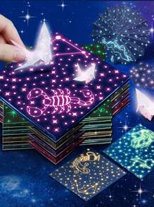 licao 24 piezas con patrón mixto brillante en oscuro creativo multipropósito Papel origami para Artesanía de bricolaje - Azul - Ver 1