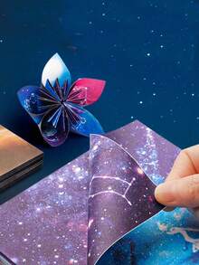 licao 24 piezas con patrón mixto brillante en oscuro creativo multipropósito Papel origami para Artesanía de bricolaje - Azul - Ver 6