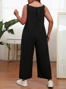 SHEIN LUNE Jumpsuits Plus Size Túi màu trơn Giải trí - màu đen - Xem 2