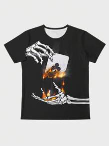 Manfinity LEGND 男士骷髏手掌和撲克牌圖案T恤 - 黑與白 - 查看 5