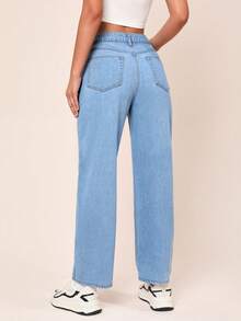 SHEIN EZwear High Waist Straight Leg Jeans - Light Wash - View 2