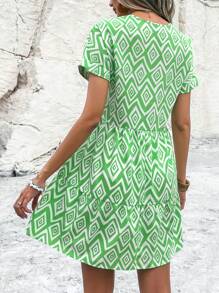 Breezaya Allover Print Batwing Sleeve Smock Dress - Green - View 3