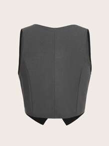 SHEIN EZwear 素色前紐扣馬甲無襯衫 - 深灰色 - 查看 2