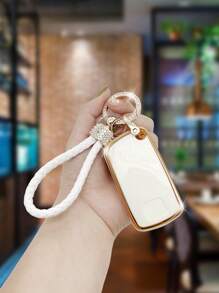 1 Bộ Kim Cương Giả Trang Trí TPU Chìa Khóa Ô Tô & Móc Khóa Tương Thích Với Xe Honda, Vỏ Chìa Khóa Fob - trắng - Xem 2