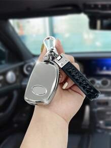 1套TPR聚氨酯車鑰匙殼和鑰匙圈兼容現代,鑰匙表袋用鏈條或絲帶連接到馬甲懷錶套 - 銀色 - 查看 2