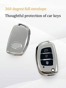 1套TPR聚氨酯車鑰匙殼和鑰匙圈兼容現代,鑰匙表袋用鏈條或絲帶連接到馬甲懷錶套 - 銀色 - 查看 3