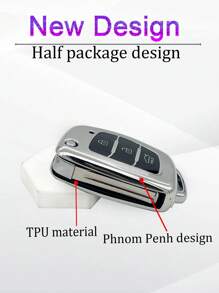 1套TPR聚氨酯車鑰匙殼和鑰匙圈兼容現代,鑰匙表袋用鏈條或絲帶連接到馬甲懷錶套 - 銀色 - 查看 6