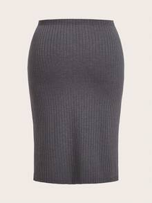 SHEIN EZwear 大碼素色條紋針織半身裙 - 深灰色 - 查看 2