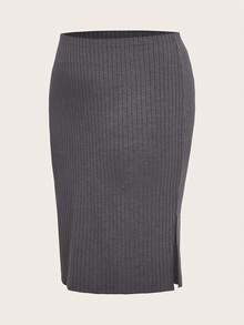 SHEIN EZwear 大碼素色條紋針織半身裙 - 深灰色 - 查看 4