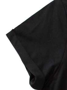 INAWLY 标语图案 T 恤 限量版图案 T 恤 女士上衣 - 黑色 - 查看 3