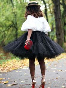 女士时尚网眼薄纱裙，夏季 - 黑色 - 查看 3