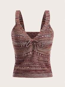 ROMWE Màu xám Tie Trước Áo thun dệt kim Cami - Nhiều màu - Xem 1