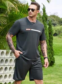 Manfinity Homme Bộ hai mảnh Nam Túi Dây kéo Slogan Giải trí - màu đen - Xem 4