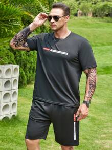 Manfinity Homme Bộ hai mảnh Nam Túi Dây kéo Slogan Giải trí - màu đen - Xem 1