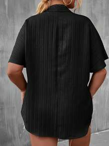 SHEIN Unity Áo sơ mi Plus Size Nút phía trước màu trơn Giải trí - màu đen - Xem 2