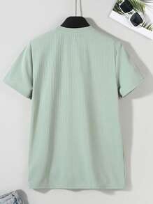 Hombres Camiseta unicolor tejido de canalé - Verde - Ver 2