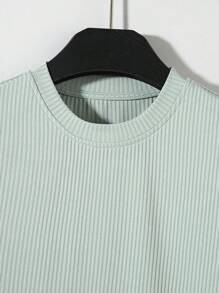 Hombres Camiseta unicolor tejido de canalé - Verde - Ver 3