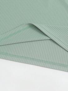 Hombres Camiseta unicolor tejido de canalé - Verde - Ver 5