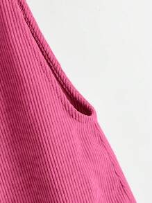 SHEIN EZwear Knot Shoulder Patch Pocket Roll Hem Overall Romper - Pink - View 3