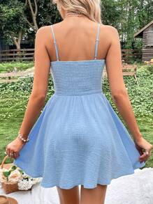 Soleia Tie Front Milkmaid Cami Dress - Blue - View 2