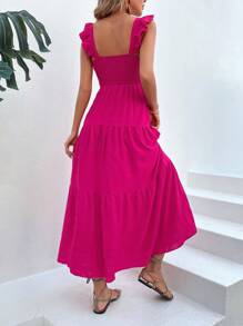 Breezaya Vestido de línea A hasta los tobillos con volantes en el bajo, vestimenta de vacaciones y playa para mujeres