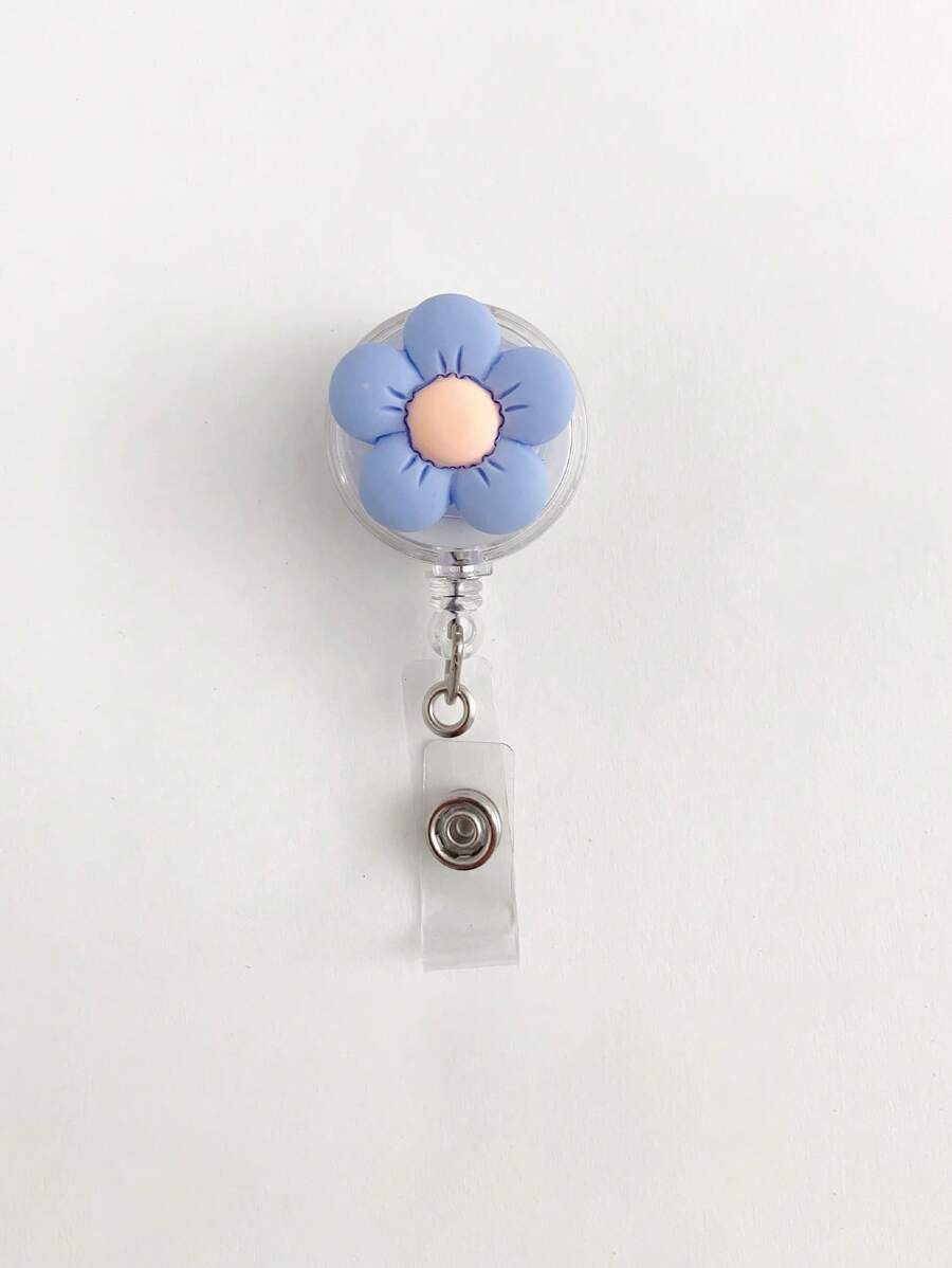 1入組花朵設計胸章可愛便攜可伸縮姓名卡徽章夾帶夾辦公學生 - 彩色 - 查看 1