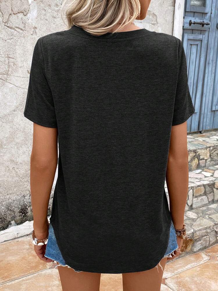 Summer Women's Solid Color V-Neck Short Sleeve T-Shirt,Casual
