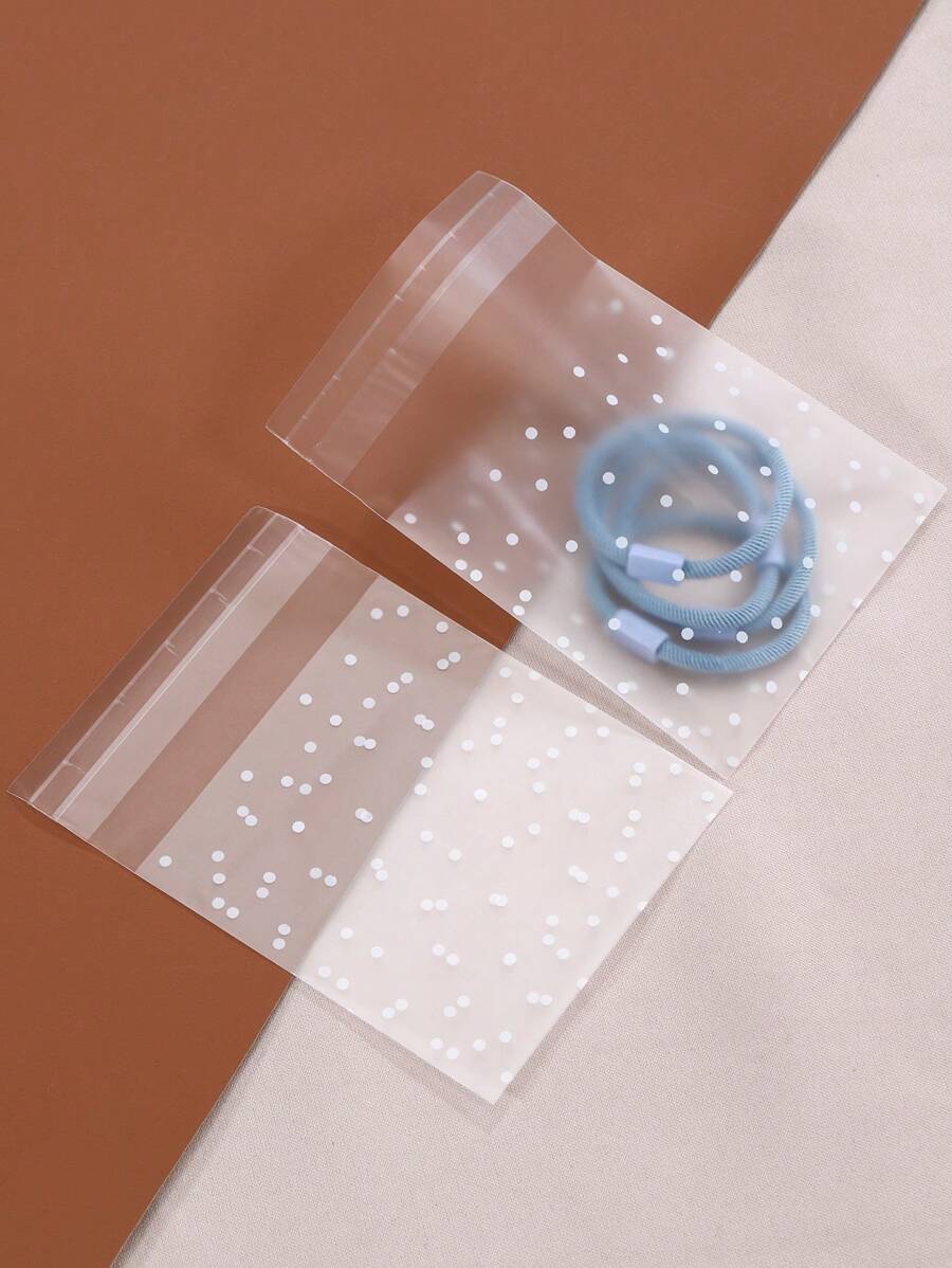 100 Cái/bộ Họa Tiết Chấm Bi Túi Nhựa Tự Dính Cho Đám Cưới Sinh Nhật Tặng Túi Trang Sức Túi - trắng - Xem 1