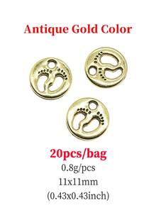 20入組11x11mm雙面可愛的嬰兒腳底鉤銀吊飾