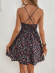 SHEIN VCAY 碎花前打結吊帶連衣裙 - 彩色 - 查看 2