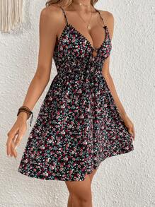 SHEIN VCAY 碎花前打結吊帶連衣裙 - 彩色 - 查看 4