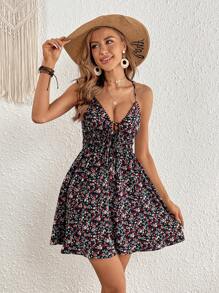 SHEIN VCAY 碎花前打結吊帶連衣裙 - 彩色 - 查看 5