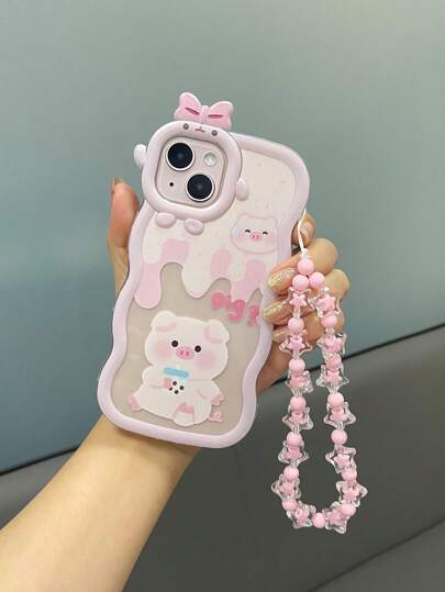Carcasa para teléfono con diseño de cerdito lindo y cordón