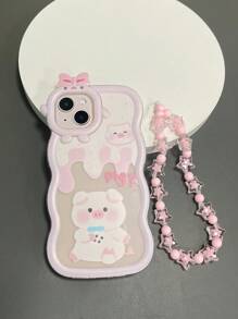 Phone Charm Cute Pig Print Phone Case With Lanyard - Multicolor - View 4