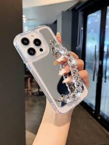 Silver Mirror Phone Case With Wrist Chain, Compatible With Iphone - Silver - View 1