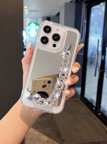 Silver Mirror Phone Case With Wrist Chain, Compatible With Iphone - Silver - View 2
