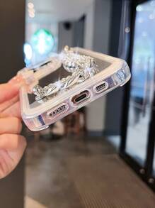 Silver Mirror Phone Case With Wrist Chain, Compatible With Iphone - Silver - View 3