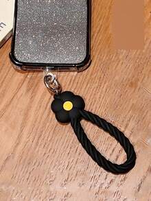 Dây buộc điện thoại silicon trang trí hoa - màu đen - Xem 3