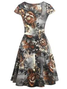 印花交疊領洋裝 - 彩色 - 查看 3