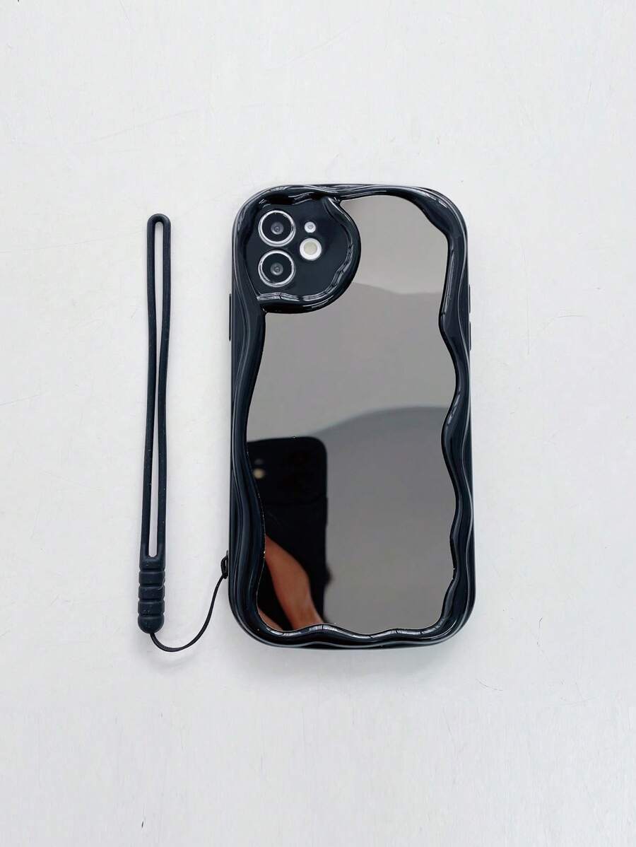 Mirror Phone Case With Lanyard - Black - View 1