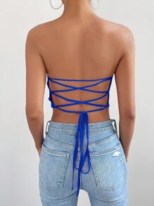 Chiquease 素色頭巾下擺抹胸上衣 - 寶藍色 - 查看 2